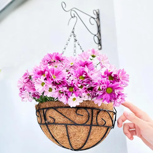 Miniatura 12 de LaLaGreen - Maceta colgante para plantas de exterior (10 pulgadas, paquete de 2) cestas colgantes con forro de coco, macetas de alambre de metal