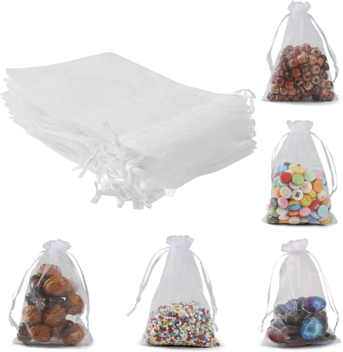 Miniatura 5 de ANZNKU Paquete de 50 bolsas de organza pequeñas de 4 x 6 pulgadas, bolsa de regalo, bolsa de malla transparente, bolsas de regalo blancas con Blanco
