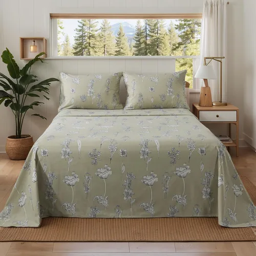 Miniatura 9 de FADFAY Juego de sábanas de cama tamaño King 100% algodón, color verde salvia, patrón floral de rosas rojas de campo francés, ropa de cama de lujo