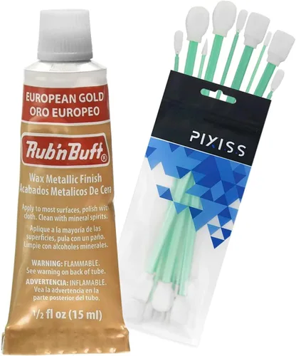 Miniatura 17 de Pinceles de cera Rub 'n Buff tonos dorados y Pixiss - hoja de oro, oro griego, oro antiguo (15ml) - Pintura de cera de dorado con brillo Paquete