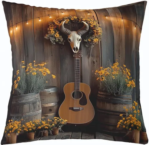 Miniatura 8 de Castle Fairy Cowboy Boots Throw Pillow Cover 16"x16" Bohemia Musical Guitar Pillowcase Western Rustic Cowgirl Reversible Print Cushion Cover Music