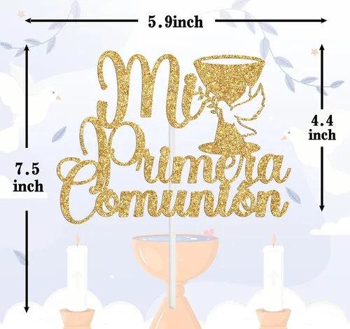 Miniatura 6 de Mi Primera - Decoración para tartas de comunión, decoración de pastel de primer bautismo de bebé español, primera comunión/Dios bendiga/suministros