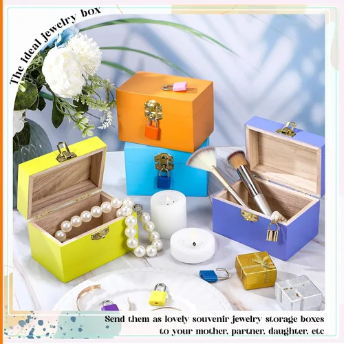 Miniatura 3 de CroBlissful Juego de 12 cajas de madera sin terminar de 24 piezas con tapas con bisagras y mini candados con llaves, caja de madera sin terminar
