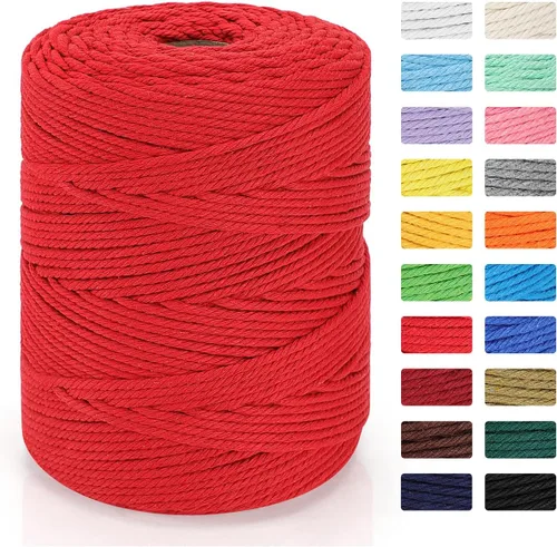 Miniatura 17 de Cordón de macramé de 0.157 in x 328 yardas Cuerda de macramé 100% algodón natural Cuerda de algodón trenzado de 4 hebras para manualidades, Caqui
