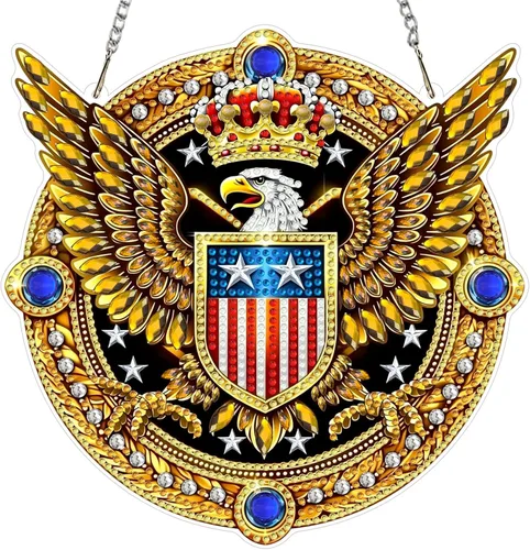 Miniatura 20 de MXJSUA Atrapasoles con pintura de diamante de águila calva americana, kits de arte de diamantes para adultos, adornos colgantes con cadena