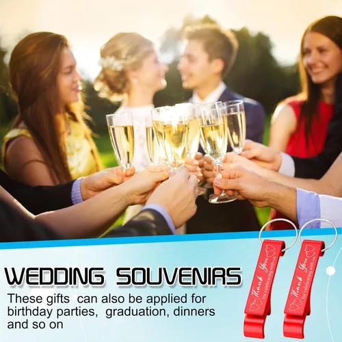 Miniatura 4 de Dandat 100 Piezas Llavero Abrebotellas a Granel Recuerdos de Boda de Agradecimiento para Invitados Abridor de Vino y Cerveza de Aluminio Grabado Rojo