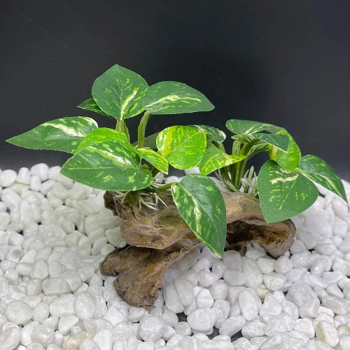 Miniatura 6 de Decoraciones de pecera, adornos de decoración de acuario, almohadilla de hoja de seda Betta, hamaca artificial de madera flotante, cueva de peces