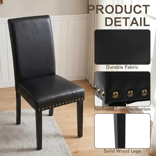 Miniatura 4 de LSSBOUGHT Juego de 2 sillas de comedor, modernas sillas de comedor, silla de cocina tapizada de piel sintética con clavos de cobre vintage