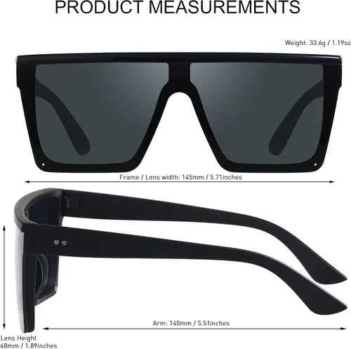 Miniatura 5 de LYZOIT Lentes de sol cuadrados de gran tamaño para mujeres y hombres, parte superior plana grande, protección UV, sombras sin montura