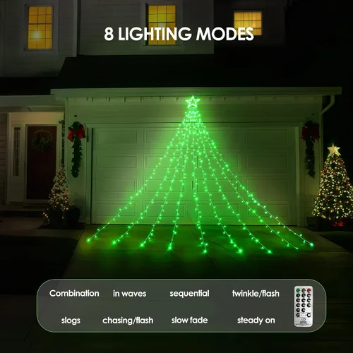 Miniatura 3 de WBao 344 luces LED de Navidad para decoración al aire libre con estrella de 12 pulgadas, luces de Navidad de cascada de 11.9 pies, control remoto, 8