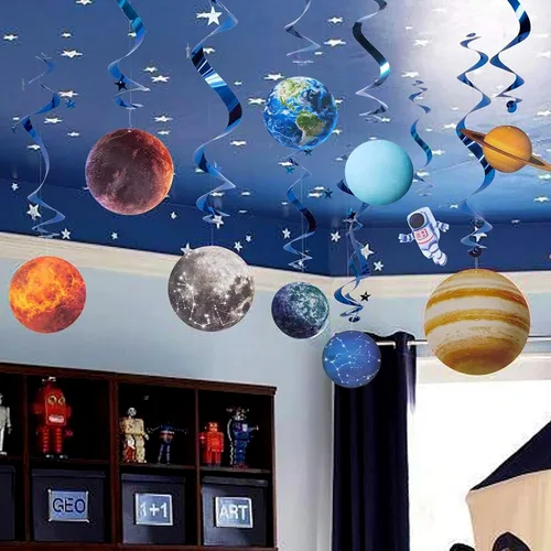 Easy Joy Sistema solar colgante de remolino 12 piezas decoraciones espacio exterior fiesta planetas suministros espacio decoración fiesta galaxia