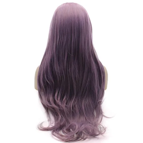 Miniatura 4 de Lushy Peluca de cabello sintético con encaje frontal, ondulada, larga, de 26 pulgadas, mezcla morada, peluca de densidad completa, resistente al