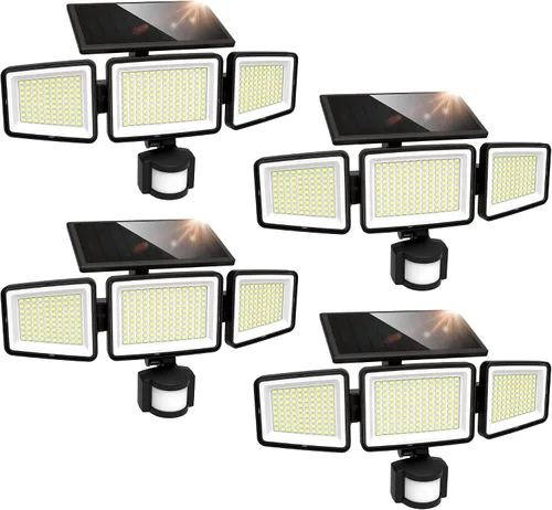Miniatura 9 de UME Luces solares para exteriores, 302 LED, 3000 lúmenes, IP65, impermeable, sensor de movimiento, luces de inundación de 3 cabezales, 270 ángulo
