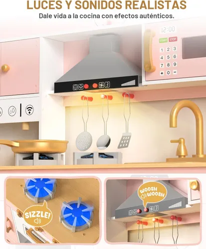Miniatura 3 de Babytronic Juego de Cocina de Madera para Jugar, Cocina de Simulación con Luces y Sonidos para Niños de 3 años en adelante, Incluye Estufa, Horno