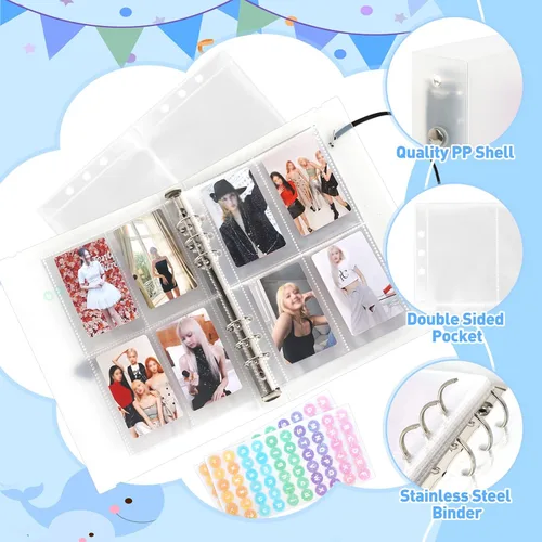 Miniatura 6 de SHANGRLA Carpeta para tarjetas fotográficas A5 Kpop con 25 fundas de doble cara, organizador recargable de 6 anillos para tarjetas intercambiables