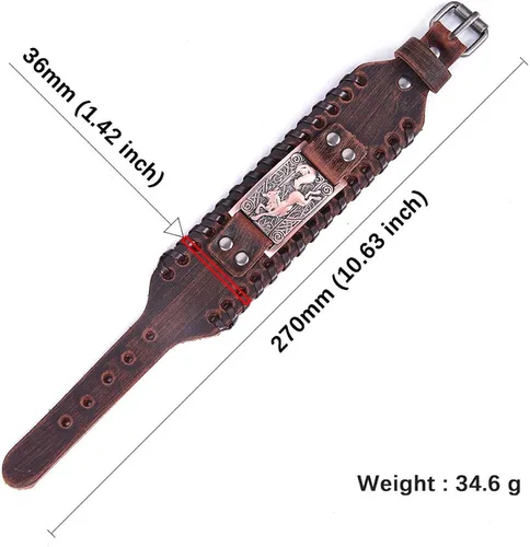 Miniatura 6 de Lemegeton Viking Runing Wolf Fox Celta Knotwork - Pulsera de cuero ancha para hombre, joyería punk vintage, Metal