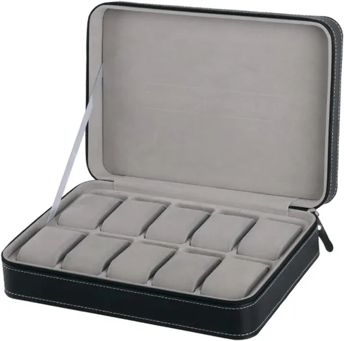 Miniatura 2 de Homeater Caja de reloj de 10 ranuras Caja de viaje portátil con cremallera Caja de almacenamiento de joyería de almacenamiento de almacenamiento