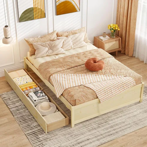 Miniatura 10 de Giantex Base de cama de plataforma de tamaño individual con 2 cajones de almacenamiento, marco de cama de madera maciza, base de colchón de soporte