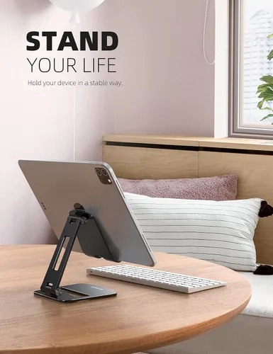 Miniatura 2 de Lamicall - Soporte ajustable para tableta portátil - Soporte plegable para teléfono, rotación de 360°, montaje de escritorio para tabletas de Negro