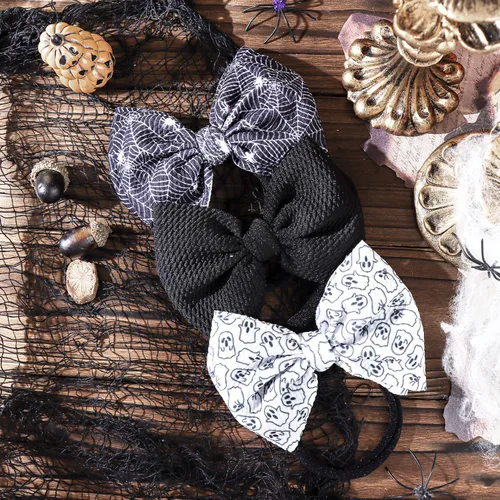 Miniatura 7 de YanJie Lazos de Halloween para bebés y niñas, diademas elásticas de nailon para niñas pequeñas, lazos para el pelo de araña, accesorios de Halloween
