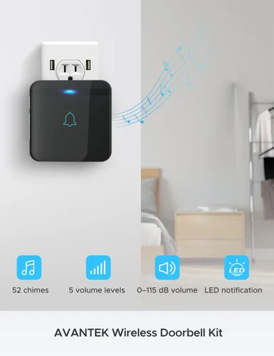 Miniatura 3 de AVANTEK Timbre de puerta inalámbrico, BA-11 resistente al agua, funciona con pilas, timbre que funciona a 1000 pies, kit de timbre de puerta