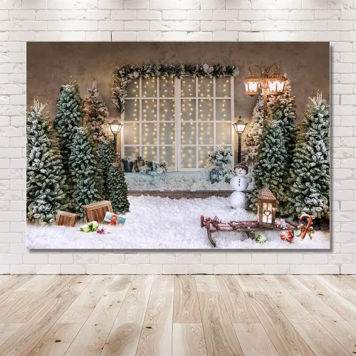 Miniatura 6 de MEHOFOND Fondo de fotografía de Feliz Navidad de 7 x 5 pies, lámpara de árbol de Navidad, ventana, telón de fondo de nieve, invierno, Navidad