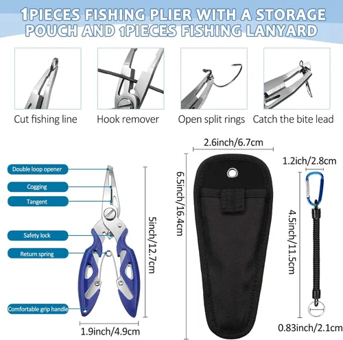 Miniatura 4 de Skylety 200 anillos divididos de acero inoxidable para pesca, 50 ganchos agudos, conector de aparejos de señuelo, alicates de pesca, cordón de Azul