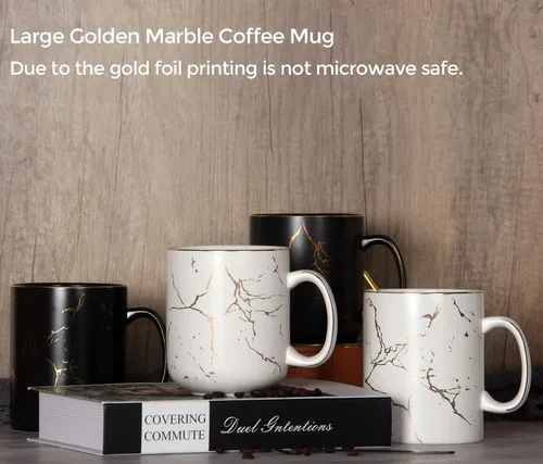 Miniatura 7 de harebe Taza de Café de Cerámica Extra Grande de Mármol Negro Dorado de 22 OZ, Tazas de Latte Altas Extragrandes, Taza Gigante Grande para Hombres