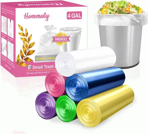 Miniatura 9 de Bolsas de basura pequeñas de 4 galones, 180 piezas, bolsas de basura resistentes, forros de basura para canasta de oro, gris y rosa para baño
