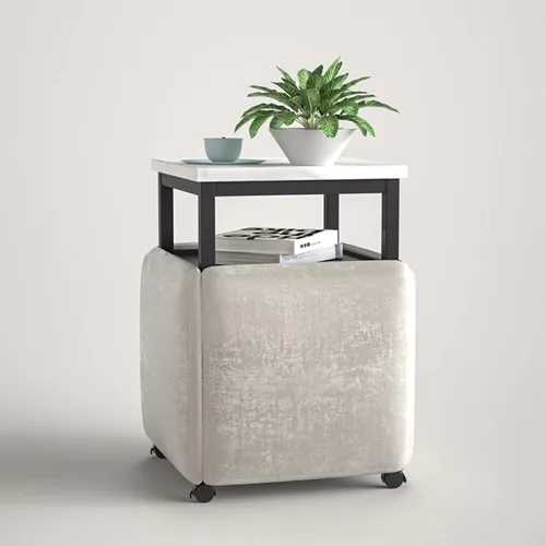 Miniatura 9 de Mesa de comedor combinada 5 en 1 con 4 taburetes, mesa auxiliar anidable que ahorra espacio, taburete otomano apilable, reposapiés, sofá y mesa