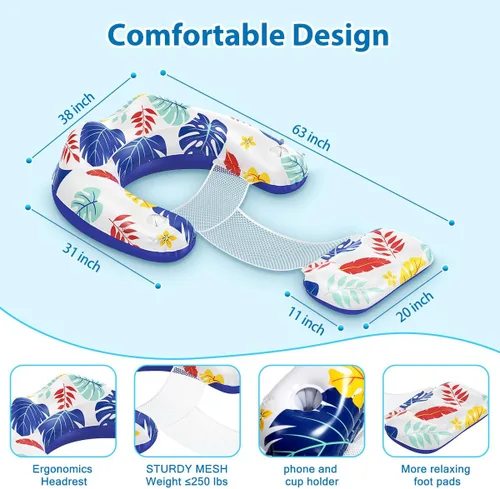 Miniatura 6 de LAYCOL Flotadores de piscina premium para adultos con dosel, elegante tumbona de piscina, flotadores de piscina resistentes para adultos, flotadores