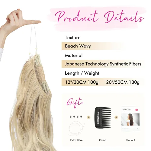 Miniatura 2 de REECHO Extensiones de cabello con alambre invisible con trama de encaje más delgada y suave