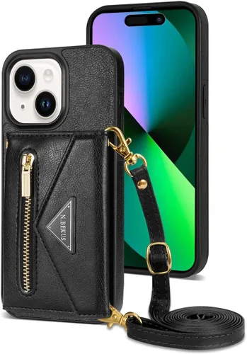Miniatura 17 de Cartera con cremallera compatible con iPhone 14 Pro Max, funda cruzada con correa para mujer, tarjetero y cordón de 6.7 pulgadas, función atril