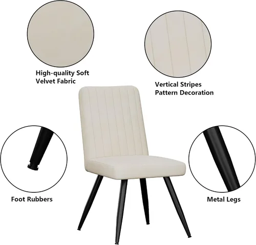 Miniatura 6 de Alunaune Juego de 2 sillas de comedor modernas de terciopelo, sillas de comedor tapizadas para cocina, sillas de ocio sin brazos de mediados