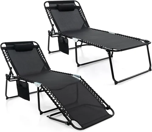 Miniatura 12 de Tangkula Widen - Sillón plegable y reclinable, portátil con 4 posiciones de respaldo, 2 posiciones de patas, almohada, silla de playa para tomar