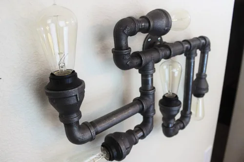 Miniatura 2 de Iluminación industrial: luz de techo empotrada de tubería negra, candelabro Steampunk que se muestra con bombillas Edison vintage, lámpara de tubo