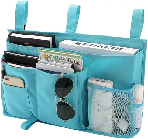 Miniatura 15 de Bseash Organizador de litera, organizador de cama colgante para mesita de noche, bolsa de almacenamiento con 4 bolsillos y 2 ganchos