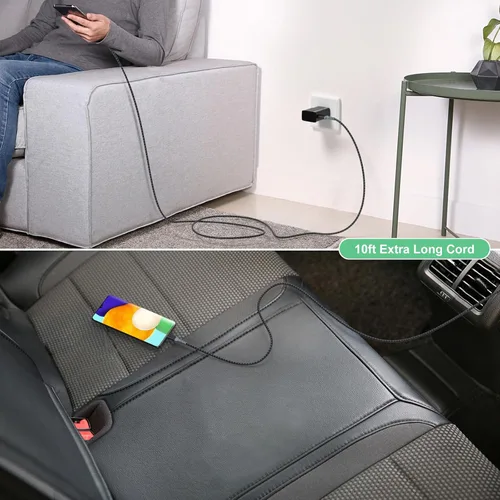 Miniatura 4 de Cargador de pared de carga rápida adaptable con cable USB C de 10 pies, cargador rápido USB tipo C compatible con Galaxy S25 S24 S23 Ultra A15 A13