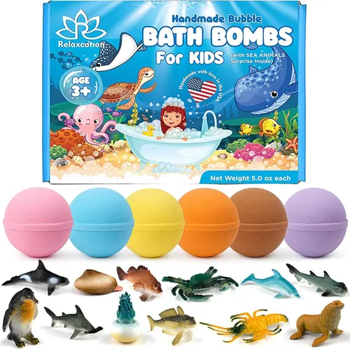 Bombas de baño fabricadas en Estados Unidos para niños, juguetes sorpresa dentro de animales marinos - 36 juguetes oceánicos como tiburón o medusa |