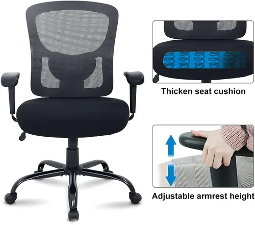 Miniatura 5 de Silla de oficina grande y alta, silla de computadora resistente de 400 libras con soporte lumbar, sillas ergonómicas de malla giratoria de respaldo