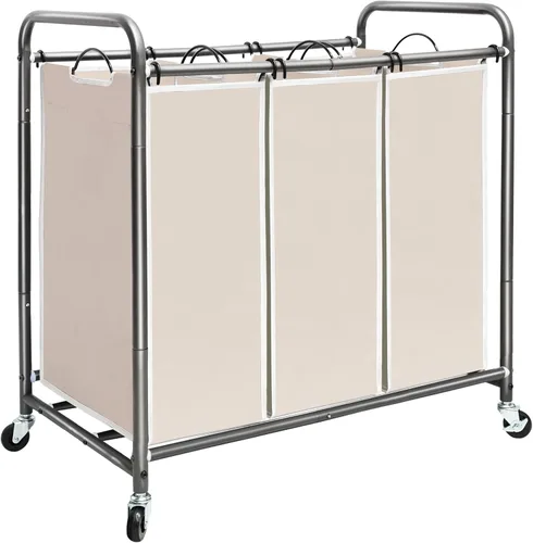 Miniatura 22 de STORAGE MANIAC Clasificador de ropa sucia de 2 secciones, cesta de lavandería de 90 L Gal con ruedas, clasificador separador de cesta de ropa, Negro