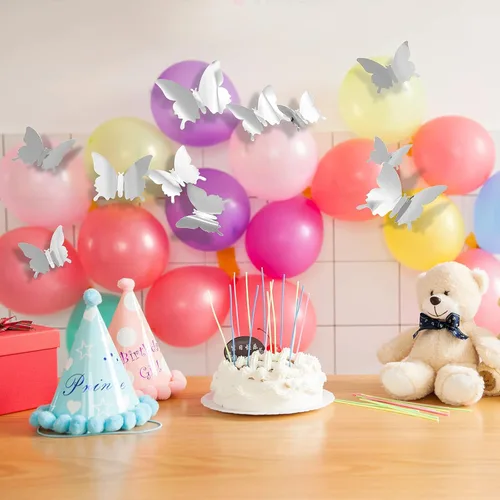 Miniatura 4 de CAYUDEN - Calcomanías 3D de pared de mariposa, 24 piezas extraíbles de 3 tamaños 3D de mariposa azul para decoración de pared, calcomanías