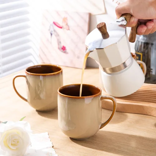 Miniatura 6 de LERATIO Juego de 6 tazas de café de cerámica de 12 onzas, grandes tazas de porcelana con mango grande para café con leche, capuchino, leche, cacao