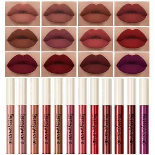 Miniatura 13 de QiBest 7 piezas de lápiz labial líquido mate y 1 pieza de set de maquillaje para labios voluminizadores, set de maquillaje de labios pigmentado