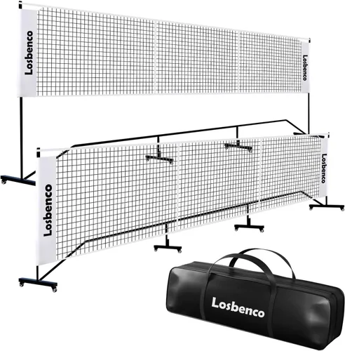 Losbenco Pickleball Net with Wheels Court Lines, Metal Frame & Regulation Size 22FT, 6-in-1 Adjustable Portable Net for Playing Pickleball, Tennis,