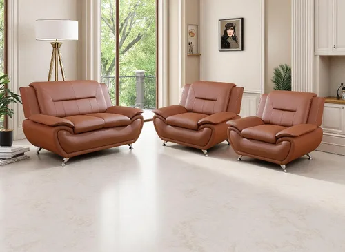 Miniatura 55 de Juego de sofá de cuero (3 piezas, cuero negro B), muebles de sala de estar para apartamento, material de estilo minimalista, fácil montaje B-cuero