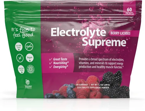 Suplemento Jigsaw Health Electrolyte Supreme, delicioso sabor a bayas, amplio espectro de electrolitos + oligoelementos, 60 paquetes de polvo, 60