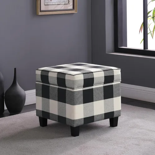 Miniatura 2 de HomePop Otomana Clásica Cuadrada de Almacenamiento con Tapa Desmontable Otomana con Almacenamiento para Sala de Estar y Dormitorio, Patrón de Negro