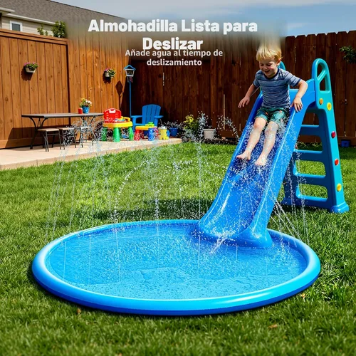 Miniatura 6 de SLOOSH Tapete antideslizante de 60 pulgadas para salpicaduras, juguetes de agua para exteriores, tapete de juego para niños y perros, regadera Azul