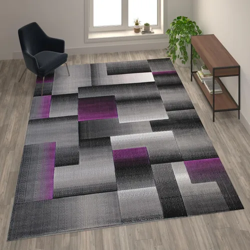 Miniatura 26 de Flash Furniture Elio Collection - Alfombra de área con patrón de bloques de color, alfombra de olefina azul de pelo alto, alfombra de área de 2 x 3